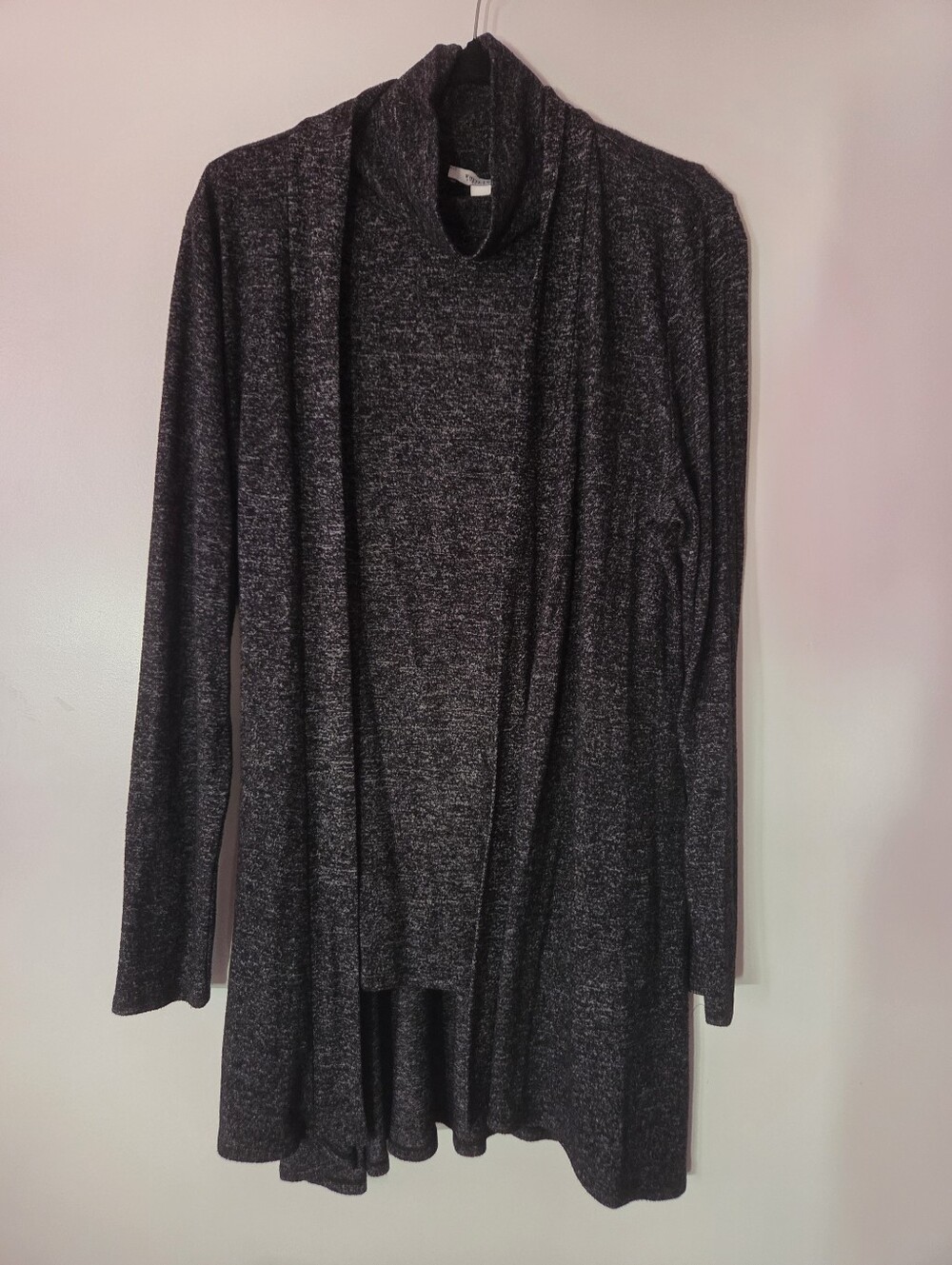 White House Black Market Women's Gray Open-Front Long 2 P Cardigan Sweater Shell